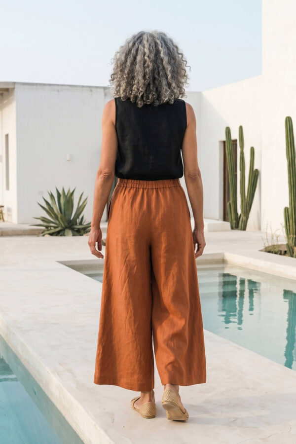 Pantalón Oliva de lino naranja caramelo