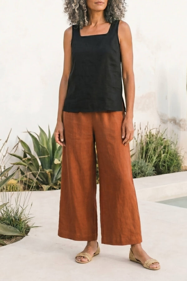 Pantalón Oliva de lino naranja caramelo