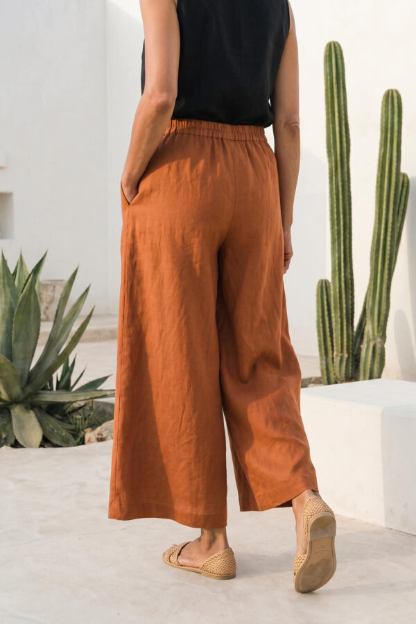 Pantalón Oliva de lino naranja caramelo