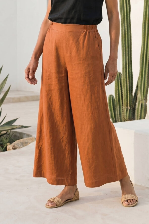Pantalón Oliva de lino naranja caramelo