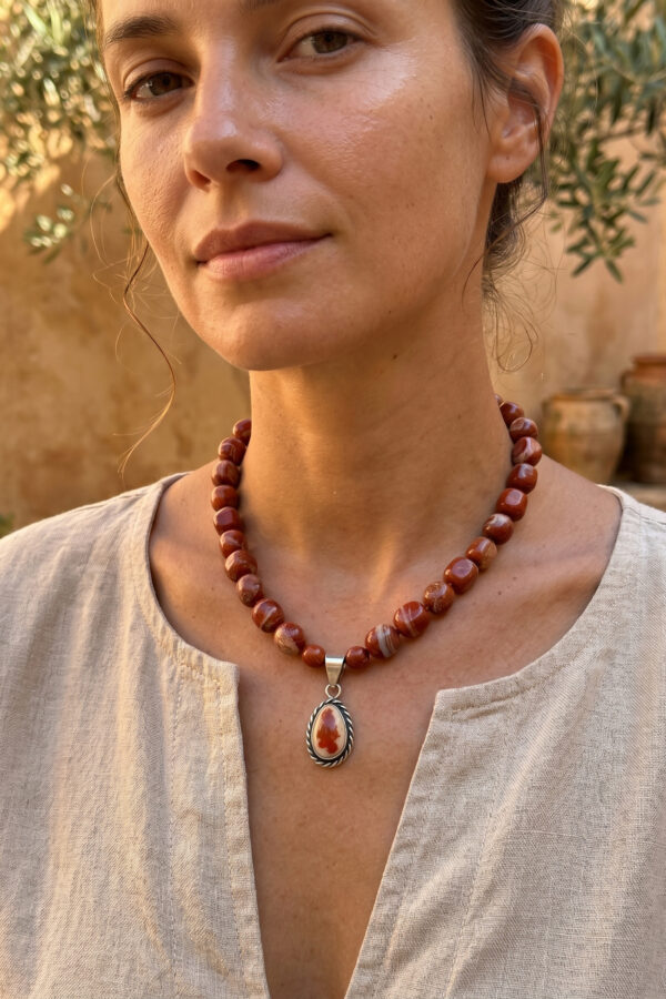 Collar artesanal de piedras naturales en jaspe rojo