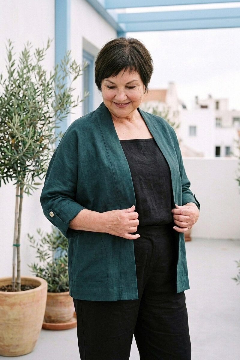 saco-lino-verde-mujer (7) ÁMBAR | Saco lino negro verde pavo