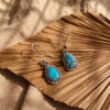 Joyería artesanal : aretes de turquesa y plata en bisel de gota trenzada medianos
